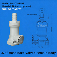 Raccord mâle ZDVseal 1/2" à raccord rapide pour tuyau, corps en PP, avec insert 3/8" et ressort de valve en acier inoxydable 316