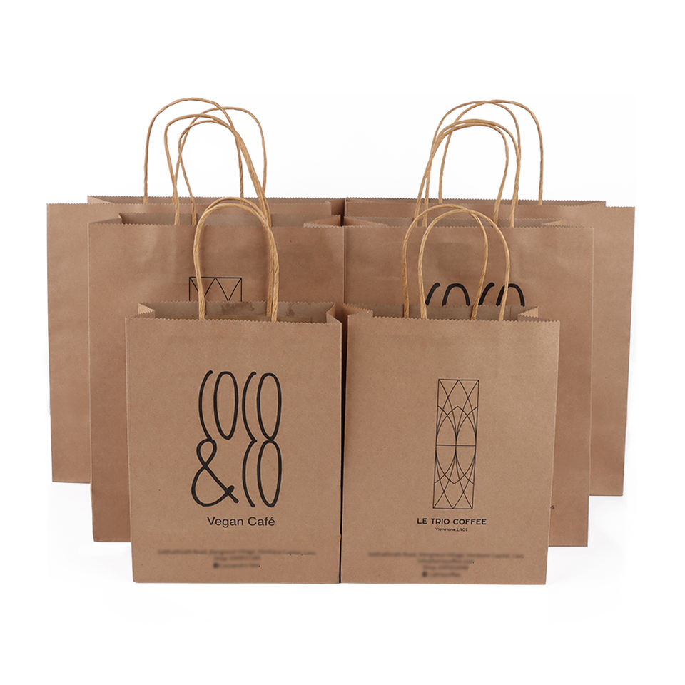 Eco friendly high quality custom print kraft coffee takeaway paper bag with your own logo