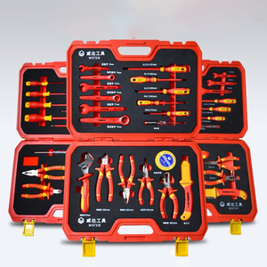 طقم أدوات إصلاح السيارات الكهربائية من ويلدماستر، يشمل مفكات يدوية معزولة من الفولاذ المقاوم للصدأ VDE، كماشة، مفتاح ربط بسقاطة، ومجموعة مقابس - Product Image 1