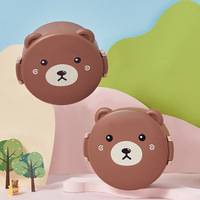 Boîte à lunch pour enfants en forme d'ours, réutilisable, écologique, portable, avec 3 compartiments, fourchette et cuillère, fermeture à clip, PP Round Face