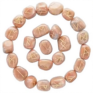 Rose Quartz Rune Stones Carved Irregular Shape Reiki Healing <b>Crystal</b> <b>Set</b> 25 Pieces Futhark Engraved Natural Stone - Product Image 1