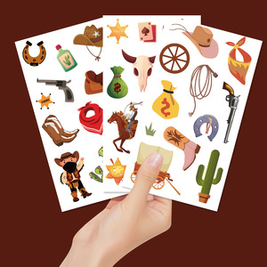 Nouvel autocollant de tatouage imperméable pour enfants, motif cowboy western imprimé par transfert d'eau, personnalisable, dessin animé mignon et amusant - Product Image 3