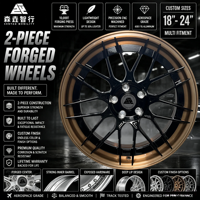 Jantes forgées sur mesure de 18 à 24 pouces, 2 pièces, finition noire brillante, bord bronze, en aluminium 6061-T6 pour voitures de luxe