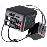 Chargeur mural rétractable 4-en-1 45W à charge rapide PD, adaptateur pliable avec prise USA, station de charge 65CM pour plusieurs appareils