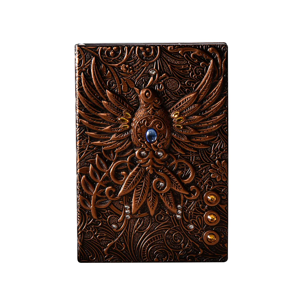 hard cover journal a5 Phenix leather hard cover red antique coppernotebook,Classic Creative 3D embossed leather notebook