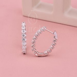 <b>14K</b> White <b>Gold</b> Oval Cut Diamond <b>Hoop</b> <b>Earrings</b> Luxury Designer Fine Jewelry Elegant Modern Diamond Huggie <b>Earrings</b> - Product Image 1