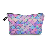 Pochette cosmétique zippée effet écailles de sirène irisées, imprimé poisson dégradé, en polyester, pour voyage, sac de rangement personnalisé, pliable pour femme
