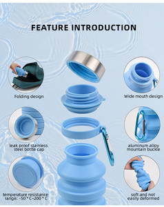 Bouteille d'eau réutilisable en silicone de qualité alimentaire, gobelet pliable en silicone souple, gobelet d'eau en silicone pour la gym et les voyages - Product Image 3