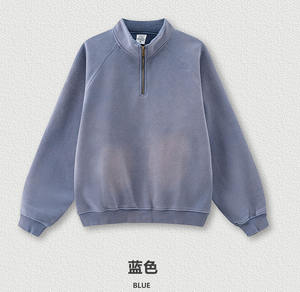 Logo personnalisé poids lourd vierge coton polaire tissu surdimensionné imprimé demi fermeture éclair Vintage sweat à capuche sweat - Product Image 4