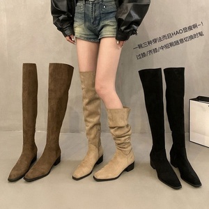 2026 New Style Chunky Block Heel <strong>Boots</strong> Western <strong>Slouch</strong> Stacked Vintage Leather for Women - Product Image 2