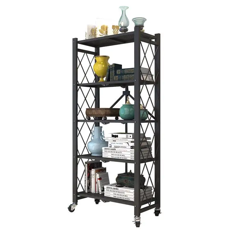 Wholesale Supply 3/4/5 Layers home metal storage folding shelf rack with wheels for home