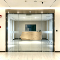 Porte coulissante automatique en verre sans cadre avec capteur pour entrée principale de bureau commercial ou centre commercial