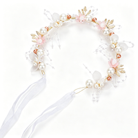 Couronne de fleurs et de perles pour cheveux, ruban réglable pour enfants, filles, demoiselles d'honneur, première communion, anniversaire, accessoires pour cheveux photo