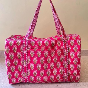Large Durable Lightweight Quilted Cotton Weekender Bag Zipper Eco-Friendly Handmade Travel Tote Custom <b>Overnight</b> <b>Holdall</b> Gift - Product Image 4