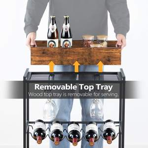 รถเข็นไม้สไตล์อุตสาหกรรมวินเทจทันสมัยสำหรับบ้านโรงแรมที่มีล้อโลหะสำหรับวางไวน์ - Product Image 2