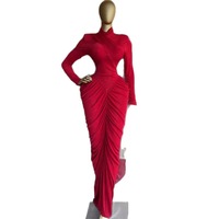 Robe longue plissée élégante et ajustée à col roulé taille haute pour femme ZHEZHE – Collection Printemps 2026