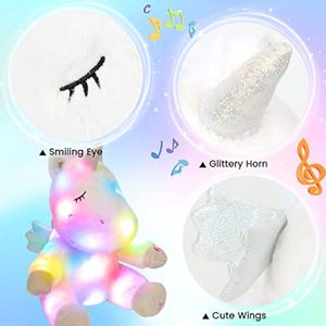 Jouet en peluche licorne musical LED animé avec volume réglable, chansons apaisantes, cadeaux d'anniversaire, jouet en peluche chantant qui s'illumine - Product Image 6