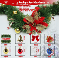 Weihnachtskugel-Glocken-Schleifen-Zuckerstangen-Ornamente Hängender Blumenkranz Künstliche Grün-Girlande für Heim Zimmer Weihnachtsbaum DIY Deko
