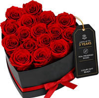 Boîte cadeau en forme de cœur avec 16 roses éternelles, rose éternelle, cadeau de la Saint-Valentin pour petite amie, épouse, arrangement floral romantique
