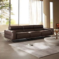Lassic-sofá clásico de cuero puro con patas de acero inoxidable para sala de estar, conjunto de muebles