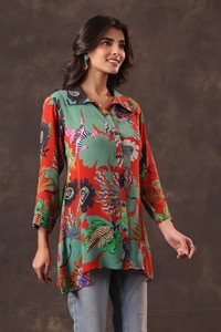 Ready to Sale <b>Tropical</b> Bloom Print Longline Tunic Contemporary Casual Boutique Fashion <b>Shirt</b> for <b>Women</b> By Exporters - Product Image 3