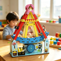 Ensemble de blocs de construction en bois Montessori pour enfants, modèle de compétition dynamique, Manège Montagnes Russes et Bateau Requin, Jouets éducatifs