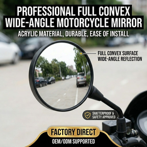 Rétroviseur universel grand angle pour moto, entièrement convexe en acrylique moulé, personnalisable, pour la sécurité des angles morts sur guidon - Product Image 1