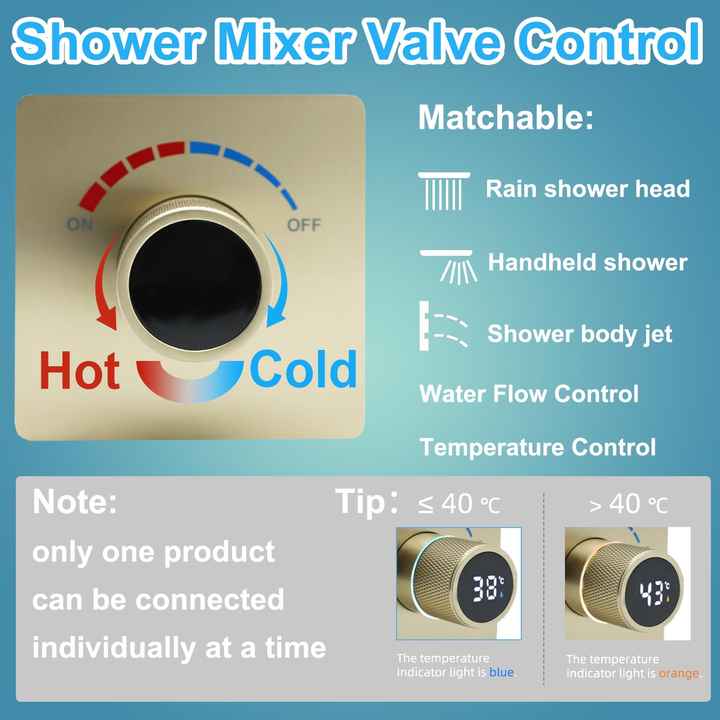Brushed Gold Solid Brass Concealed LED Digital Display Diverter Valve ...