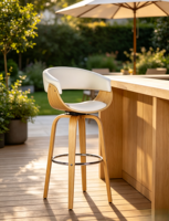 Tabouret de bar moderne en bois courbé, pivotant à 360 degrés, hauteur de comptoir, avec revêtement en cuir PU