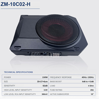 Subwoofer actif pour voiture Zeming 10 pouces, encastrable sous le siège, avec amplificateur intégré 150W RMS, 4 ohms.