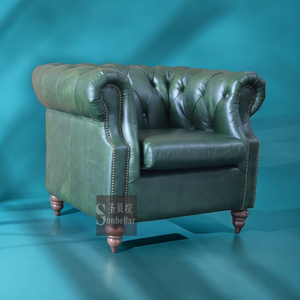 Sillón Vintage de Cuero Genuino Verde con Mechones, Estilo Mediados de Siglo, para Sala de Estar, Dormitorio, Estilo Inglés, Finales del Siglo XX - Product Image 5