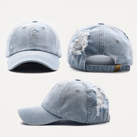 Casquette de baseball unisexe en denim vieilli, personnalisable OEM, style vintage, en tissu denim usé, casquette de papa, avec lettres, luxe, en jean bleu délavé