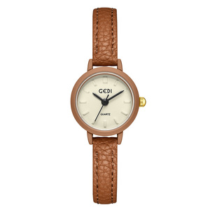 Reloj de pulsera de cuarzo minimalista para mujer, bonito reloj azul menta con correa de cuero beige y esfera blanca - Product Image 2