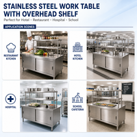 Table de travail commerciale en acier inoxydable assemblée avec étagère supérieure, robuste, pour la préparation des aliments dans les cuisines de restaurants