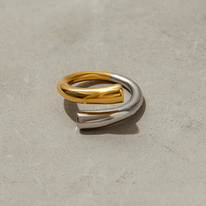 Geometric Titanium Steel <b>Ring</b> 18K Gold Stainless Steel Two Tone Polished Jewelry For Women Gift - Product Image 4