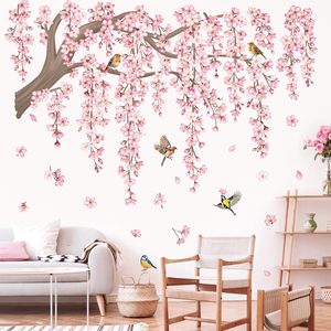 Grandes Décorations Murales Autocollantes en Forme de Branche d'<span class=keywords><strong>Arbre</strong></span> à Fleurs Roses, Motif Floral de Cerisier et Oiseaux, Écologiques et Imperméables, pour Décoration de Salon - Product Image 3
