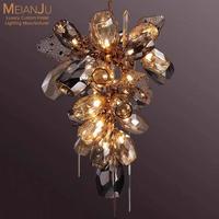 Lámpara de Araña de Cristal MAJ de Lujo, Cristal Dorado, Iluminación LED E26, Altura Ajustable, Garantía de 5 Años, para Sala de Estar, Vestíbulo de Hotel