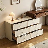 Commode et coiffeuse en bois massif couleur noyer pour chambre à coucher : style minimaliste, moderne, scandinave, tons crème