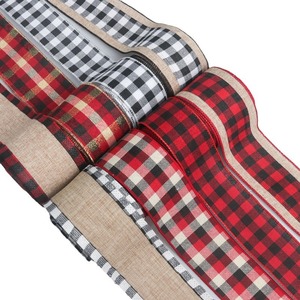 Estoque 5/6,5 cm 5yards Grid Pattern <span class=keywords><strong>Christmas</strong></span> <span class=keywords><strong>Ribbon</strong></span> para Arcos Handmade DIY <span class=keywords><strong>Christmas</strong></span> <span class=keywords><strong>Tree</strong></span> Scene Decoração Pendant Gift Ribbons - Product Image 1