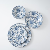 Vaisselle en céramique à impression par tampon vintage 24 pièces avec feuille Partens ensemble d'assiettes à soupe pour 6 personnes assiettes à soupe pour mariage quotidien
