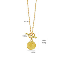Collier Pendentif Pièce de Monnaie Reine en Argent Sterling S925 Plaqué Or 18K Haut de Gamme avec Fermoir OT, Luxe Léger, Vente en Gros Bijoux Collares