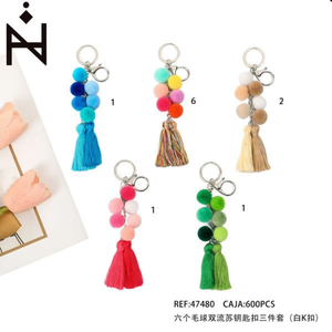 Ensemble de trois porte-clés en peluche Llavoro avec six boules de laine, style double flux, pour clés, tendance - Product Image 1