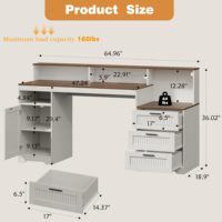 Bureau d'angle en bois style ferme avec construction robuste, grand espace de rangement, chargement sans fil, montage facile, design écologique