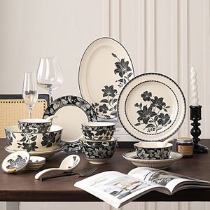 Good Price New Product White and Black Solid Classic Eco-Friendly Dishwasher Safe Dinnerware <b>Sets</b> Ceramics Tableware - Product Image 1