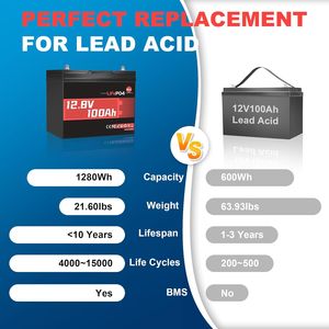 12.8V 100Ah ミニ LiFePO4 リチウム電池 BMS 1280W 充電式リチウム鉄電池 RV、太陽光発電、家庭用エネルギー貯蔵に最適 - Product Image 6