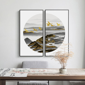 Nouveau Style chinois fond <span class=keywords><strong>de</strong></span> salon Restaurant murale moderne minimaliste <span class=keywords><strong>paysage</strong></span> <span class=keywords><strong>peinture</strong></span> d'oiseau artistique - Product Image 2