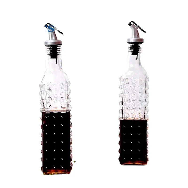 Reliëf Vierkante Helder Glas Olijfolie Fles Met Pp Uitloop Deksel