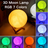 Jartown Moderne 3D RGB Moon Lamp 7 Couleurs Tactile USB Rechargeable LED Globe Chambre à coucher Application avec Mode d'Alimentation Plug-In