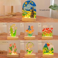 TC Custom LED Light Up Decoraciones para el hogar Regalos para niños Tablero de acrílico Escritorio Luces de noche Lámparas de mesa Flor de tulipán Pintura de vidrio DIY