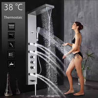 Pomme de douche pluie à affichage numérique noir en acier inoxydable, jets de massage portatifs, colonne de douche effet cascade